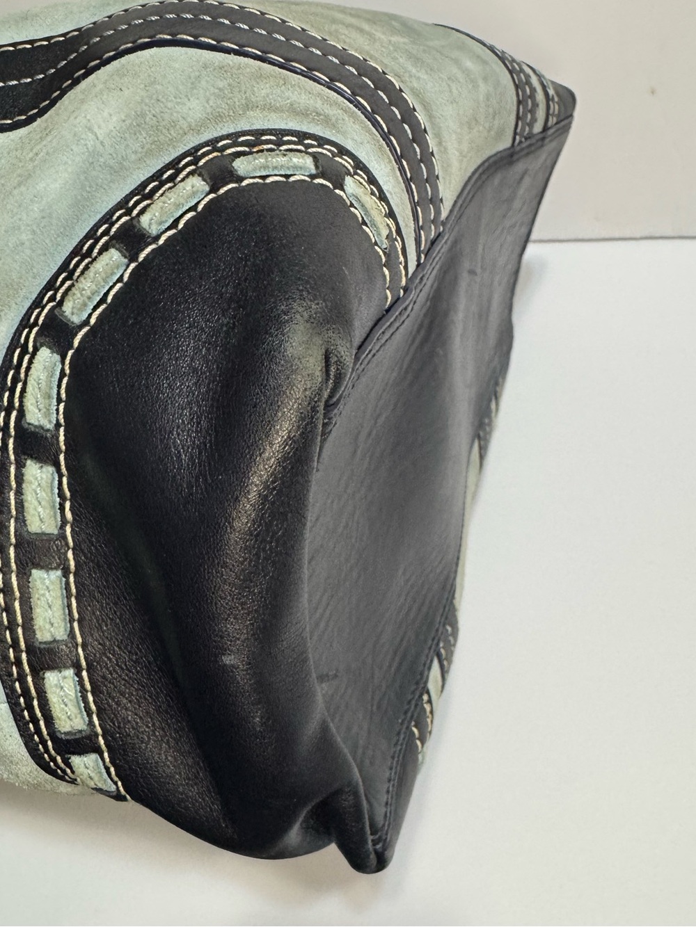 Coach Suede Leather Tote Bag Blue Gray Black Trim large shoulder bag purse - Picture 4 of 6